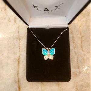 18" Sterling Silver, Australian Opal Butterfly Necklace by Kay Jeweler's